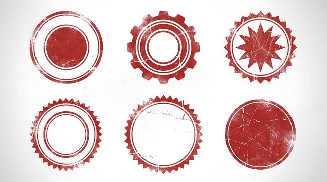 Set of Red Distressed Circular Grunge Rubber Stamps