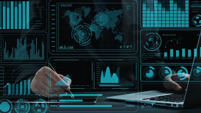 Explore a dynamic business analytics scene featuring advanced data visualization tools and graphical metrics designed to enhance strategic decision making in corporate settings. Cipher