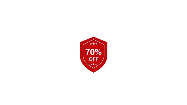 70 Percent Off Discount Badge 4K Animation Promotional Sale Shield Motion Graphic.