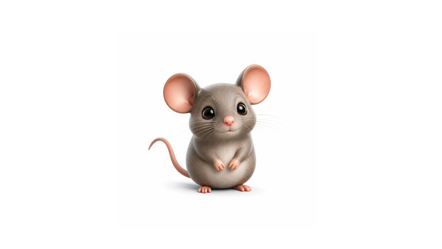 Adorable little gray mouse 3D character illustration with large ears isolated on a clean white background for graphic design