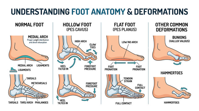 Understanding Foot Anatomy & Deformations: Normal, Hollow, Flat Feet & Bunions
