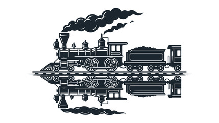 Vintage Steam Train Silhouette with Reflection on White Background © hidayati