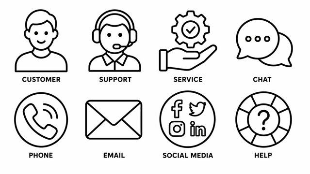 Customer support service communication icons set.