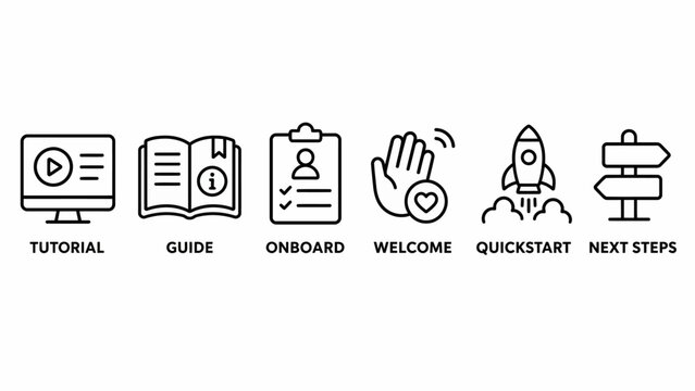 Flat icon set for onboarding process steps.