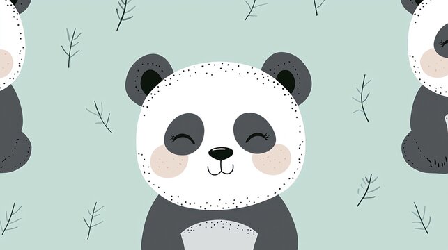 Cute panda pattern on mint green background