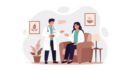 Fototapeta premium Doctor Consulting Patient in Modern Clinic - Vector Illustration