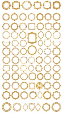 A collection of 50 various ornate gold frame designs on a white background
