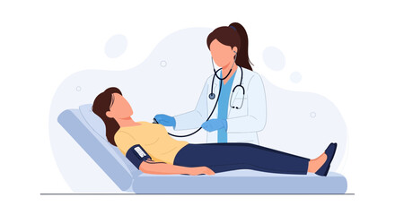 Obraz premium Doctor Examining Patient with Stethoscope and Blood Pressure Cuff - Medical Checkup Illustration