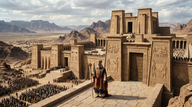 Majestic Ancient Egyptian Temple Complex During Grand Ceremony