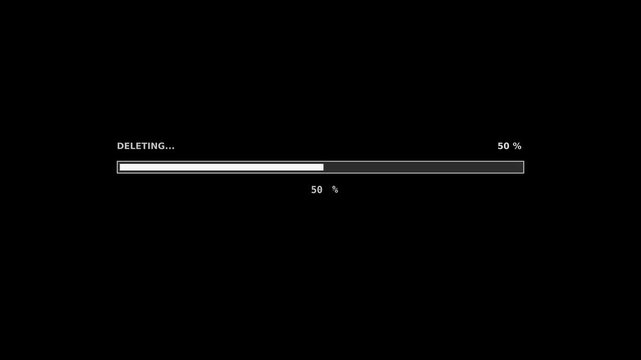 Minimalist digital data deletion progress bar on black background