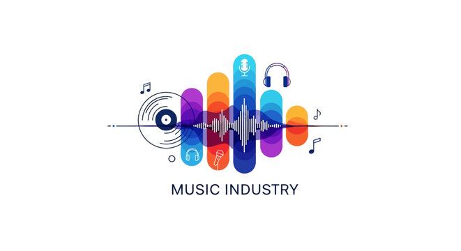 Music industry logo with colorful sound wave.