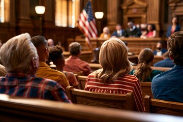 Fototapeta premium Engaged Audience in a Vibrant Courtroom Scene Capturing a Moment of Legal Proceedings