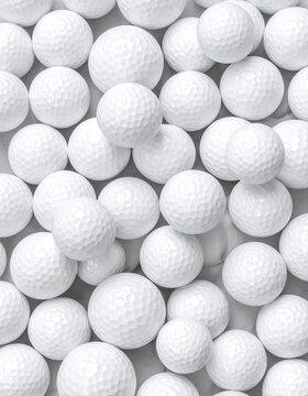 A collection of numerous white golf balls with dimpled surfaces