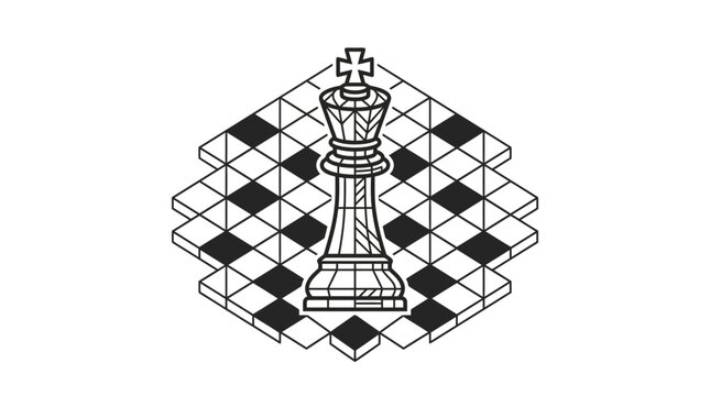 Geometric isometric chess king piece strategy game vector illustration