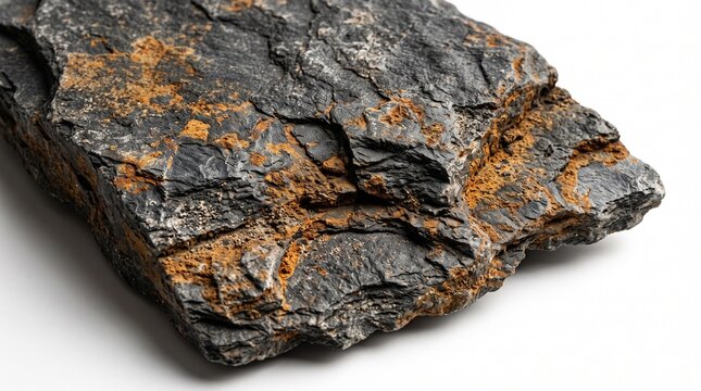 Raw iron rich volcanic basalt rock with rusty orange oxidation and rough sharp edges volcanic geological formation material weathered oxidized speckled sharpness irregular fragment