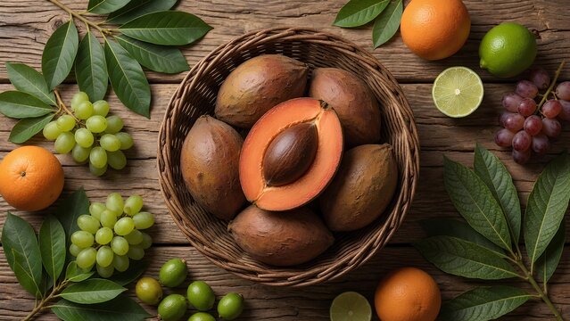 Fresh Mamey Sapote Tropical Fruit with Creamy Sweet Flesh for Healthy Nutrition, Organic Farming, Exotic Fruit Photography, and Natural Wellness