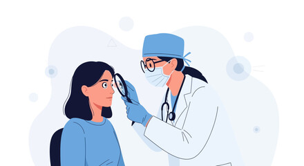 Fototapeta premium Ophthalmologist Examines Patient's Eye with Magnifying Glass - Medical Illustration