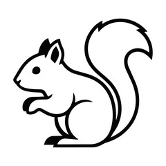Fototapeta premium Minimalist black and white monoline squirrel in profile, isolated on a clean white background. Simple animal design concept