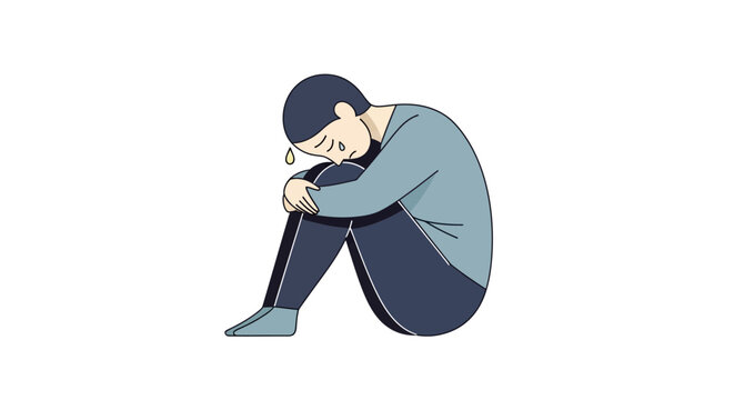 Sad Man Sitting Alone Feeling Depressed.
