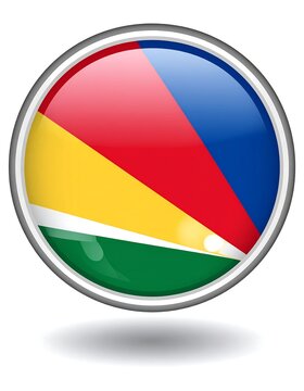 A colorful circular emblem with a silver border