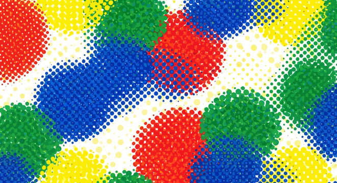 Colorful halftone dots pattern, CMYK printing illustration, multicolor geometric background, halftone texture