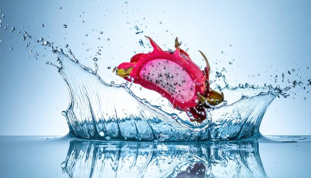 Dragon Fruit Falling into Water with Splash Effect
