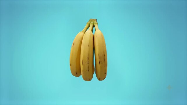 A fresh bunch of yellow ripe bananas centered against a solid turquoise backdrop in a clean studio setting. Perfect for nutrition, healthy eating, food advertisement, or vibrant tropical product conce