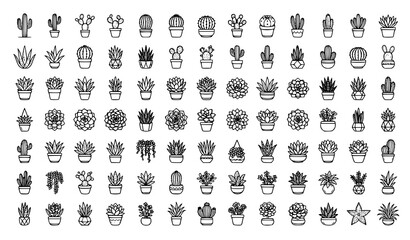 Home Cactus and Succulent Line Icons Collection Editable Stroke Vector EPS © Mdyounus