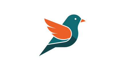 Fototapeta premium Stylized modern bird logo design featuring a vibrant teal body and a contrasting orange wing, symbolizing freedom and nature in a clean vector graphic