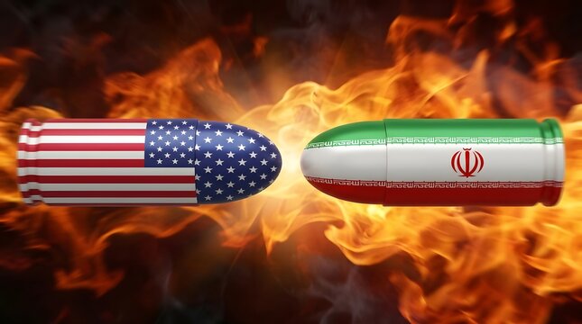USA and Iran missiles collide in fiery explosion scene