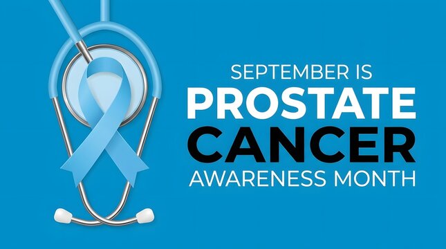 Blue ribbon tied around stethoscope on awareness poster
