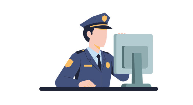 Police Officer Working on Computer Screen.