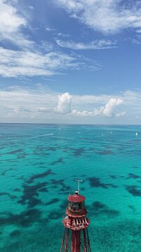 Flying above Sombrero Key Reef Lighthouse near Marathon in the Florida Keys.
