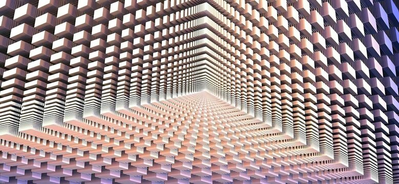 3D Optical Illusion Infinite Cube Tunnel White Cream Pale Purple Minimalist Geometric