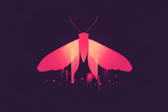 Vibrant moth illuminates cityscape