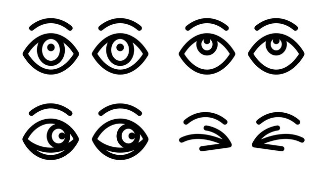 Minimalist dog eyes expressions in black line art icon set