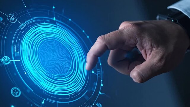 A person touches a digital interface for biometric identification