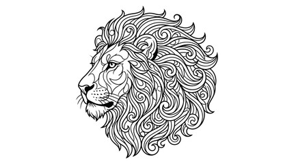 Obraz premium Intricate lion head line art illustration with stylized swirling mane