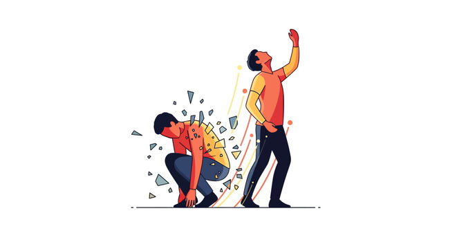 Two men in orange shirts fighting.