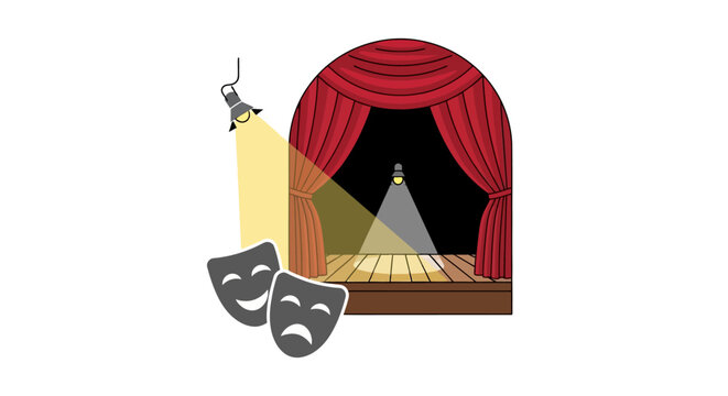 Theatrical comedy tragedy masks spotlight.
