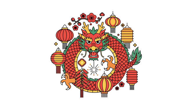 Vibrant Red Dragon Chinese New Year.