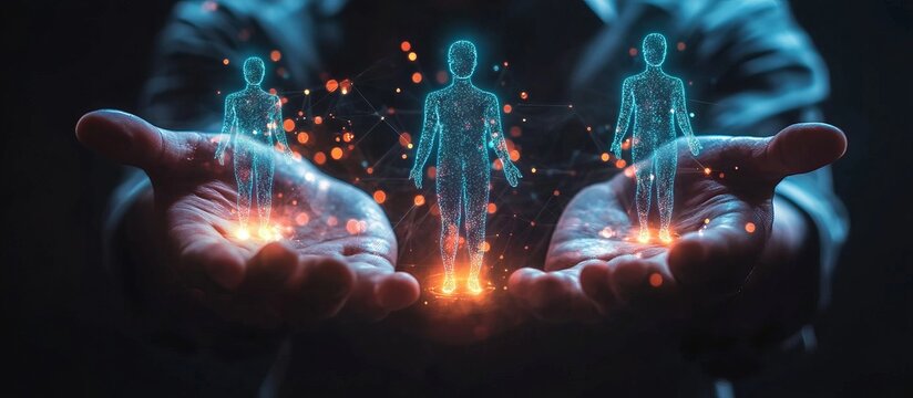 Digital. Human Figures. Hands Holding Connections.
