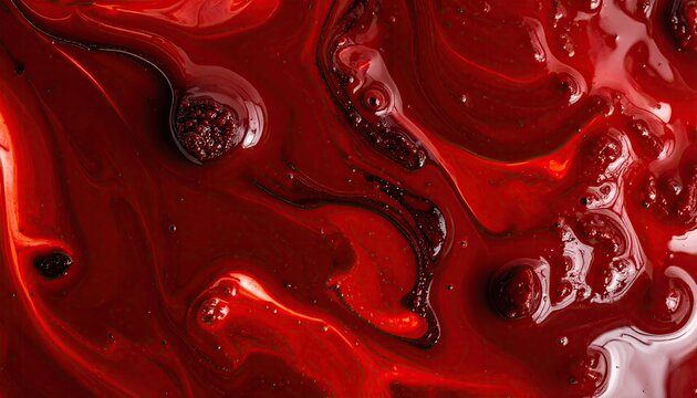 Abstract Red Fluid Art with Swirling Patterns and Bubbles