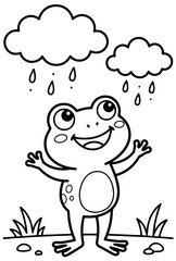 Obraz premium frog, cartoon, animal, green, illustration, vector, amphibian, toad, cute, nature, funny, happy, art, smile, wildlife, water, character, isolated, comic, toy, fun, reptile, eye