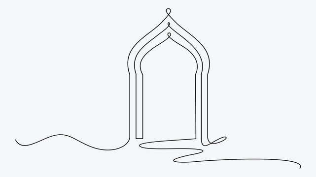 Single line art of Islamic window frame, poster and banner design.Traditional Arabic door and window frames.
