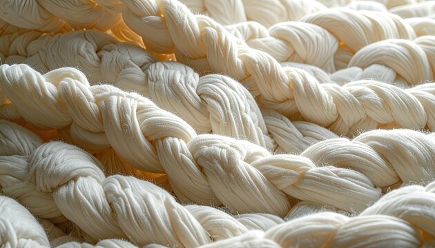 Closeup of Thick White Rope Knots for Industrial or Decorative Use