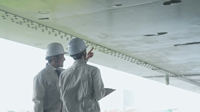 設備を点検する作業員。工事、検査、修理、メンテナンス、保守、建設、チームワーク、業者、人材、安全
