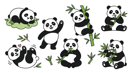 Playful cartoon panda characters in different poses © bogel