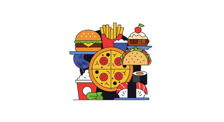 Fototapeta premium Assorted Fast Food Items Displayed.