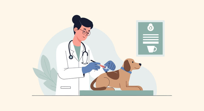 Veterinarian Administering Vaccine to Dog.